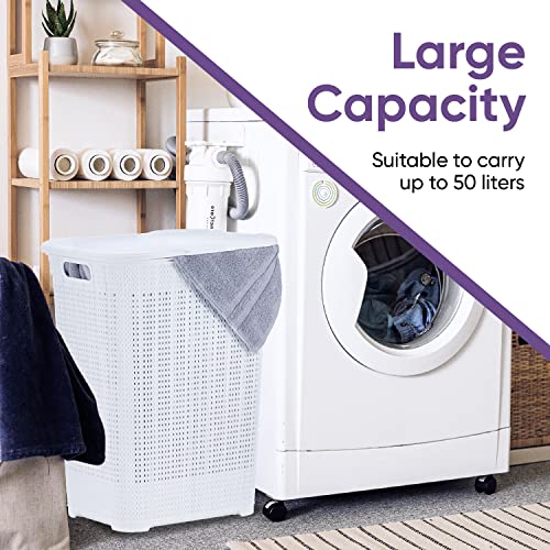Wicker Laundry Hamper With Lid 50 Liter - White Laundry Basket 1.40 Bushel Durable Bin With Cutout Handles - Easy Storage Dirty Cloths in Washroom Bathroom, Or Bedroom. By Superio - color: White, size: 3-pack