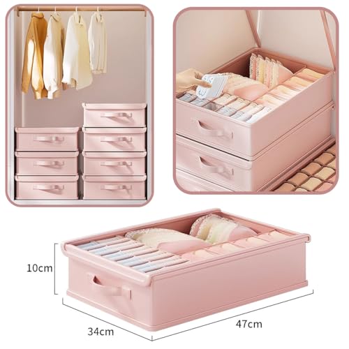 2 Pack Drawer Organizer Dividers with Lid, 17 Cell Underwear Organizer for Closet Organizers and Storage Boxes, Foldable Wardrobe Clothes Storage Bins for Underwear, Socks, Bras, Ties, Lingerie - color: Pink