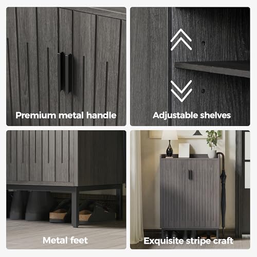Mericonia Shoe Cabinet with Metal Legs, Farmhouse Large 5-Tier Shoe Storage Cabinet with Doors, Wooden Shoe Organizer for Entryway, Hallway (2 Door Shoe Cabinet, Black Oak-Modern) - color: A-black Oak