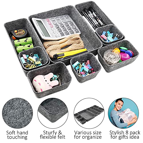 Newthinking Desk Drawer Organiser Trays, 8 Pack Square Organizer Box Stackable Dividers, Save Desk Space Dividers Box for Home Office Cosmetics Storage Boxes (Dark Gray)