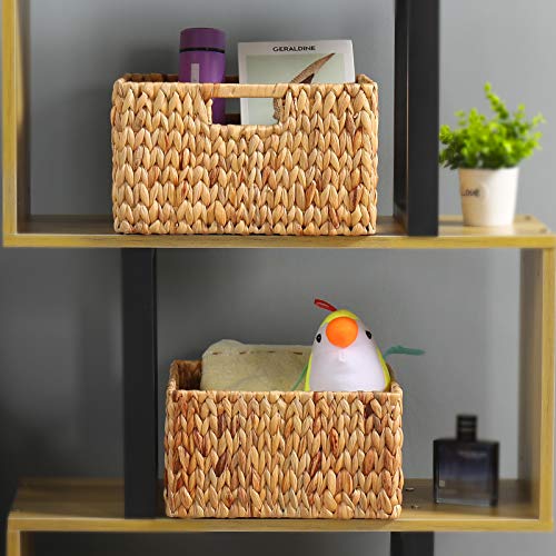 HOONEX Water Hyacinth Storage Baskets for Organizing, Decorative Wicker Baskets with Carrying Handles, Set of 2, Natural - color: Natural (Water Hyacinth), size: 13 x 13 x 7.5 inches