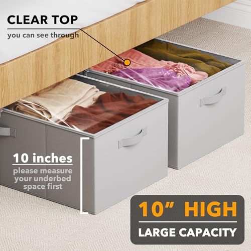 SpaceAid 2 Pack 10" High Under Bed Storage Containers, Large Underbed Storage Organizer Bins with Lids for Bedroom, Dorm, Clothes, Closet Organization, Bed Sheets and Blankets (Gray) - color: Gray