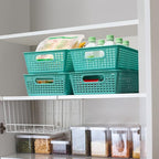 Tiawudi Stackable Woven Plastic Basket, Storage Bins for Cabinet, Closet, Shelf, Under Sink and Countertop, Pantry Organizer Bins, 6 Pack - color: Mint