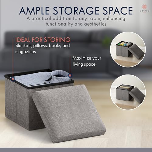 Ornavo Home Small Storage Ottoman Foldable Collapsible Cube Square Linen Ottoman Foot Rest Stool Seat, for Living Room, Bedroom, Home Office, Dorm - 12 x 12 x 12, Dark Gray - color: Dark Gray