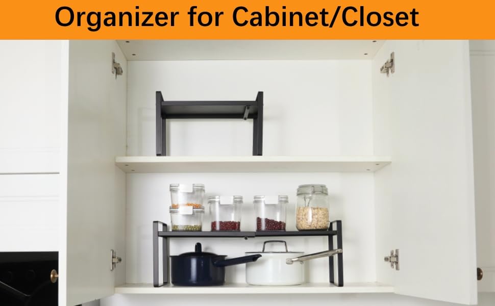 2-Pack Expandable Shelf Organizer for Kitchen Countertop, kitchen organizers and storage，under sink expandable shelf organizer (black, 8.2’’D * 12.2-21.6’’W * 7.7’’H) - color: Black, size: 8.2''D * 12.2-21.6''W * 7.7''H(2 Pack)