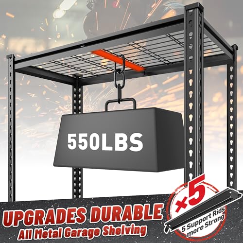 REIBII 40" W Metal Storage Shelves, 5 Tier Steel Garage Shelves, 72" H Adjustable Industrial Shelving Unit and Storage Shelf for Kitchen, Office, Basement, Pantry, Closet, Shed, 2750LBS - size: 40"Wx16"D x 72"H