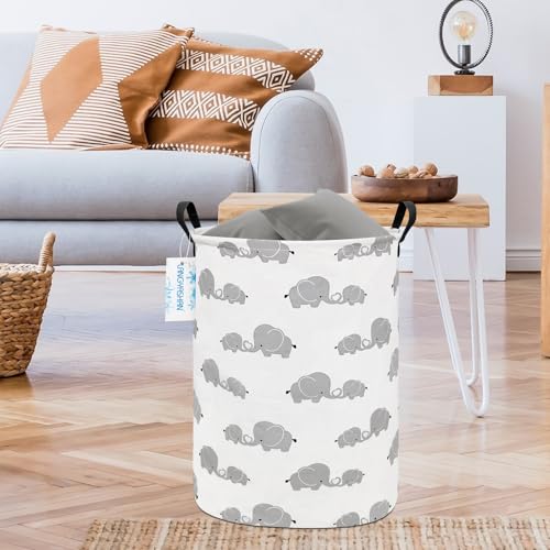 LANGYASHAN Storage Bin, Canvas Fabric Collapsible Organizer Basket for Laundry Hamper,Toy Bins,Gift Baskets, Bedroom, Clothes,Baby Nursery (Full Love Elephant) - color: Full Love Elephant