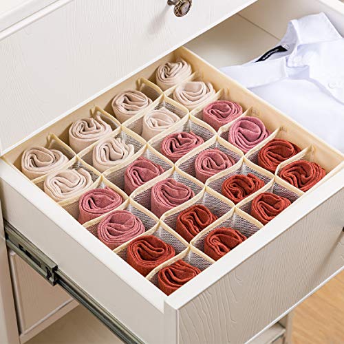 Qozary 2 Pack Socks Underwear Drawer Organizer Divider, 24 Cell or 16 Cell Collapsible Cabinet Closet Organizer Storage Boxes for Clothes, Socks, Lingerie, Underwear, Ties - color: Beige, size: 24 Cells