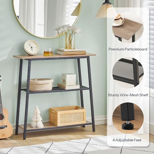 HOOBRO 30" Narrow Console Table, 3-Tier Small Entryway Table with Storage Shelves, Behind Couch Sofa Table, Hallway Table for Entryway, Foyer, Hallway, Living Room, Greige and Black BG62XG01 - color: Greige + Black