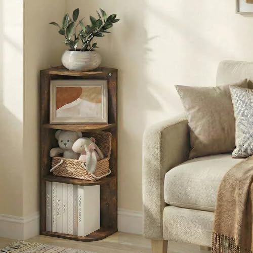 Furinno PASIR Book Shelf, 3-Tier Corner Bookshelf with Open Shelf, Standing Bookcase, 9.3 x 12 x 31.5, for Organization and Storage, for Living Room, Bedroom, Home Office, Amber Pine - color: Amber Pine, size: 3-Tier Corner