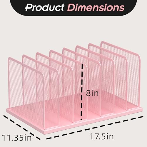 Kuntine.B Desk File Organizer Upright Mesh Desktop Organizer File Sorter Office Organization File Holder for Home, Office & Classroom (Pink, 2 Pack 7-Section) - color: Pink, size: 2 Pack 7-Section