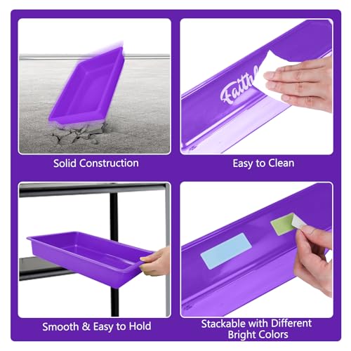 ShineMe 6 Pack Paper Trays for Classroom, Purple Plastic Book Bins with Colorful Labels, Stackable Letter Size Storage Tray, Desk Organizer Tray for Home, School and Office - color: Purple