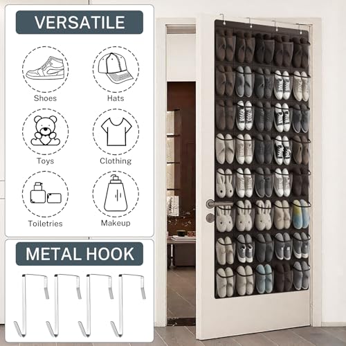 40-Pocket Over the Door Shoe Organizer - Large Mesh Pocket Hanging Shoe Organizer,Behind the Door Shoes Storage Holder Hanger (Coffee color) - color: Coffee color