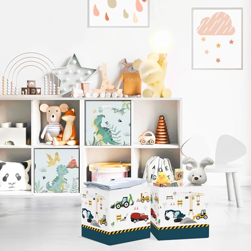 Clastyle Cars Storage Cube Organizer Set Closet Clothes Cube Storage Bin Home Office Box Chest Book Shelf Basket,Construction Vehicle,11.8x11.8x11.8 in - color: Construction Vehicle, size: 11.8x11.8x11.8 in