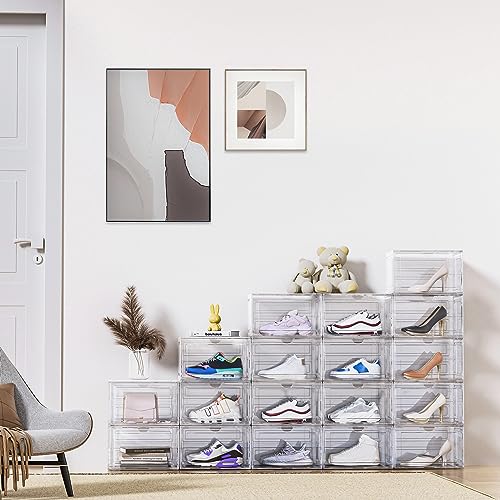 XL Shoe Storage Box,8 Pack Drop Side Shoe Boxes Clear Plastic Stackable,Sneaker Display Case with Magnetic Door Fit up to US 13（13.4”x 10.6”x 8.3”(8 Pack Clear) - color: XL 8 CLEAR