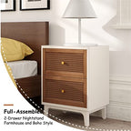 COZAYH Set of 2 Fully-Assembled 2-Drawer Woven Cane Front Accent Nightstand with Brass Knobs, Distressed White - color: Distressed White, style: 2 Drawer/2 pack