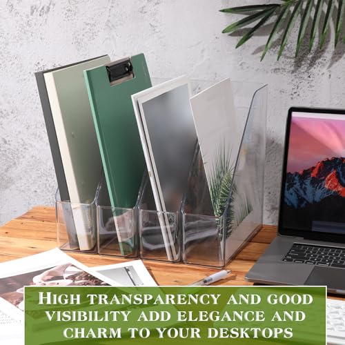 12 Pcs Clear Acrylic Magazine File Holder Plastic Desk Organizer with Handle Basics Vertical Magazine Rack Desk Folder Document Storage Organizer for Home Office School Work Study Desktop Supplies
