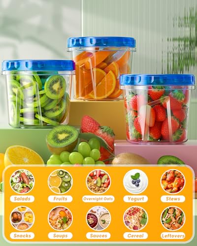 BiuLeon 12 Pack-24 oz Freezer Storage Containers, Plastic Food Storage Containers with Twist Top Lids, BPA Free and Reusable Soup Containers with Lids, Leakproof/Microwave/Dishwasher Safe - color: 12Pack-24oz