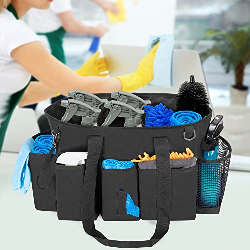 LoDrid Professional Cleaning Tote Caddy for Cleaning Supplies, Cleaning Bag Organizer with Dividers and Handle Strap for Housekeepers Work, Black, (Bag Only) - color: Black