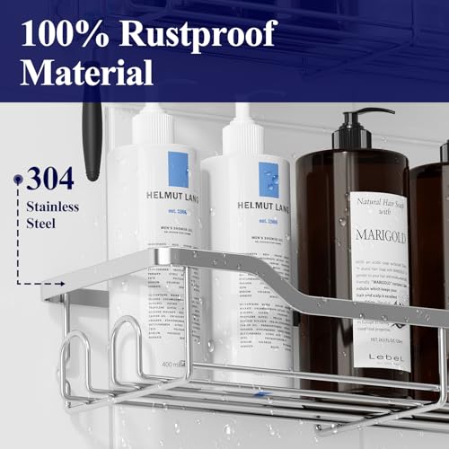 Kitsure Shower Caddy Large - Adhesive Shower Organizer, Stainless Steel Shelf for Inside Shower, No Drill Bathroom Organizers and Storage, Home Decor Accessories, 2 Pack, Sliver - color: Silver, size: Large