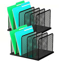Kuntine.B Desk File Organizer Upright Mesh Desktop Organizer File Sorter Office Organization File Holder for Home, Office & Classroom (Black, 2 Pack 5-Section)