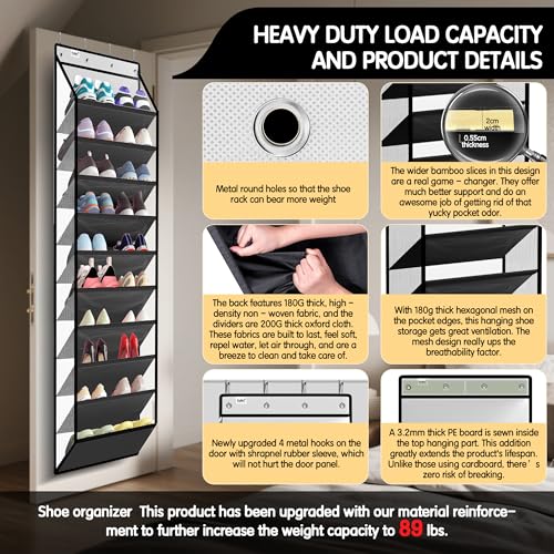 Kotkn 10 Tier Hanging Shoe Rack - Heavy Duty Behind The Door Hanging Shoe Rack, Sturdy Oxford Cloth, 20+ Pairs Over The Door Shoe Cabinet for Boots and Sneakers - Save 50% Closet Space! (Piano White) - color: 10-cell Piano White