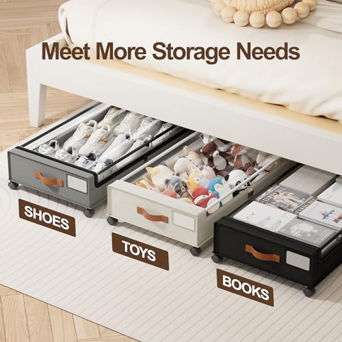 LAMU Under Bed Storage with Wheels, 4 Pack Under Bed Storage Containers with Clear Lid, XXL 60L Underbed Storage Bins, Rolling Under Bed Metal Drawers for Clothes, Blankets, Shoes, Black - color: Black, size: 4 Pack