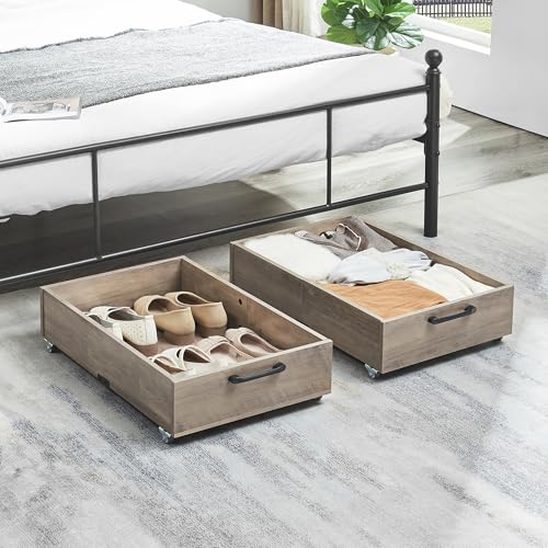 TIOPGHAD Under Bed Storage with Wheels, 2-Pack Under Bed Shoe Storage Organizer Drawer, Composite Wood Particleboard Organizer for Shoes Clothes Containers in Bedroom for Clothes,Shoes(Brownish-Gray) - color: Brownish-Gray
