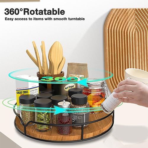 Lazy Susan Turntable Organizer for Cabinet Pantry Kitchen Countertop Refrigerator Cupboard, Pine Wood, 9", Carbonized Black - color: Carbonized Black, size: 9''