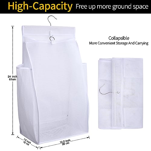 Hanging Collapsible Breathable Mesh Laundry Hamper, White, 24 x 14.2 x 7.5 in - color: White