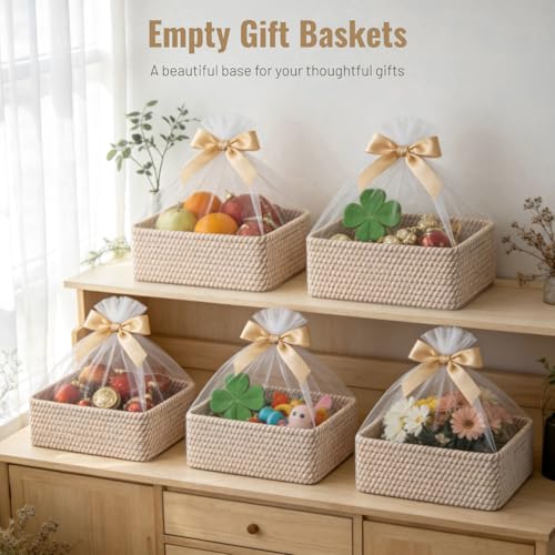 5 Pack Decorative Small Storage Baskets for Shelves, Cotton Rope Woven Basket for Organizing Bathroom, Nursery, Closet, Cabinet, Toys & Socks, Gift Baskets Empty, 11.8"x7.9"x4.7", Khaki - color: Khaki
