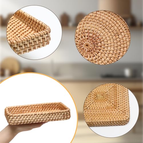 8 Inch Small Rattan Basket Handwoven Serving Tray Storage Blasket Decorative Tray for Home Decor, 8.3"x4.3" - color: Basic, size: 8.3" x 4.3" x 1.6"