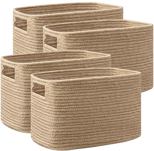 UBBCARE 4 Pack Storage Baskets for Organizing, Shelf Baskets with Handles, Woven Storage Baskets for Bookcase/Cube Shelf/Closet, 14.5"L x 9.8"W x 9"H, Jute - color: Jute, size: 4 Pack-14.5"(L)×9.8"(W)x9"(H)