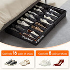 Lifewit Under Bed Shoe Storage Organizer 4 Pack(16 Shoes Cells), 4.3 Inches Profile Fabric Shoes Container Box with Clear Cover, Foldable Storage Bag with 2 Handles, Fits 32 to 64 Pairs - style: 16 Shoes Cells