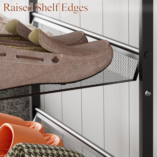 Garden 4 you Shoe Rack for Closet Narrow 5 Tiers, Small Shoe Rack with Brown Wooden Tabletop, Adjustable Metal Shoe Shelf for Closet Entryway Hallway Living Room - color: Brown, size: 5-Tier