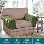 Velvet Quilted Armrest Covers - Water-Resistant Sofa Arm Protectors Set of 2 with Side Pocket Organizer, Non-Slip Furniture Covers for Chairs & Couches (Loden) - color: Loden