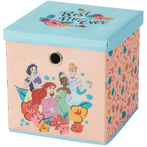 Idea Nuova Disney Princess Collapsible Fabric Storage Cube,10” Organizer Bin with Lid for Bedroom, Playroom, and Closet - color: Princess