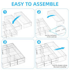 Marbrasse Acrylic Expandable Drawer Organizer, Clear Desk Drawer Organizer Tray with 5 Dividers, Desk Organizers and Accessories, 10 Adjustable Compartments for Office Supplies, Makeup & Vanity