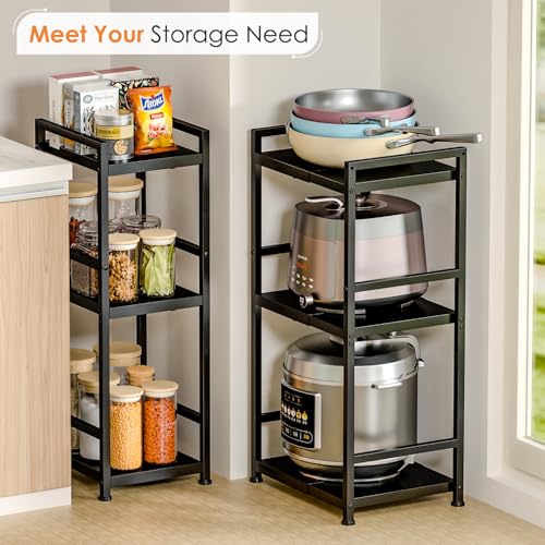 3-Tier Expandable Storage Shelves, 110LBS Heavy Duty Metal Shelving Unit, Adjustable Laundry Room Organization and Storage Shelf Rack,Ideal Narrow Bathroom Kitchen Laundry Room Organizer,Free-Standing - size: 3 Tier：11.8"D x 15.8"W x 31.5"H