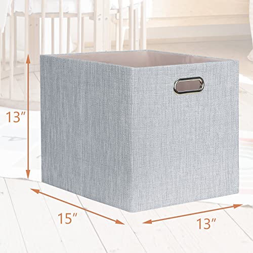 Posprica 13x15x13in Collapsible Storage Bins, Fabric Foldable Cube Storage Boxes, Decorative Storage Baskets Organizer for IKEA Kallax, Shelves, Closet, Clothes, Toy, Set of 4-Grey - color: Grey