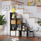 C&AHOME Cube Storage, 9-Cube Bookshelf, Plastic Closet Cabinet Organizer, DIY Stackable Bookcase, Modular Shelving Units Ideal for Home, Office, Kids Room, 36.6" L x 12.4" W x 48.4" H Black SHS3009A - color: Black
