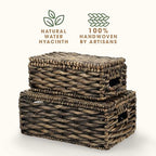 Set of 2 Black Wicker Baskets with Lid - color: Black