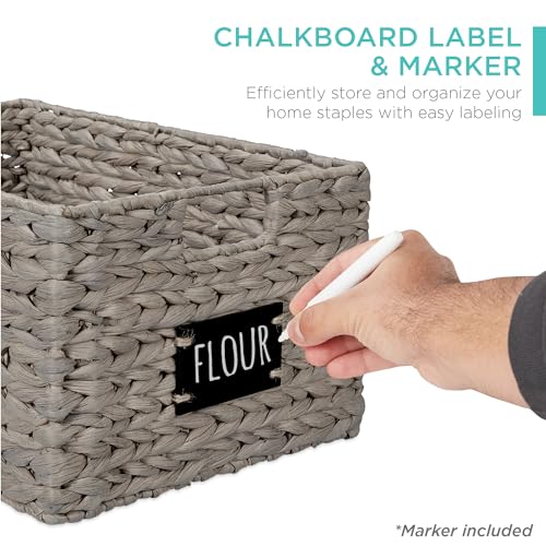 Best Choice Products Pantry Baskets Set of 2 16x12in Water Hyacinth Storage Baskets, Woven Wicker Kitchen Organizers with handles w/Chalkboard Label Chalk Marker - Gray - color: Gray, size: 12x16x8in