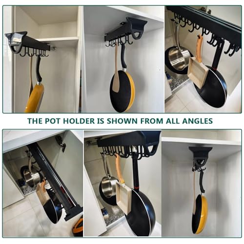 Hanging Pot Rack with 10 Hook for Cabinet 22" Pull Out Pot and Pan organizer Adjustable Pot Racks with Sliding Rail Storage Utility Rack Used for Kitchen/Closet/Cupboard,Load 75LBS - size: 22.0 in