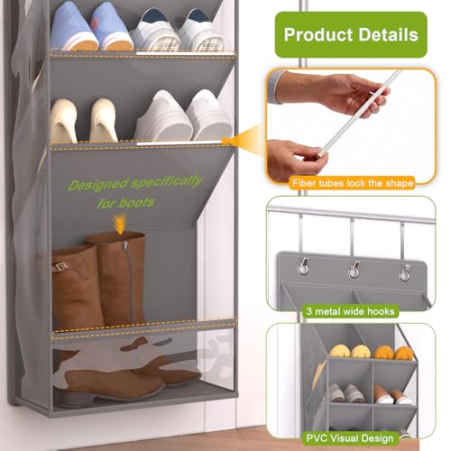 VERONLY Door Shoe Organizer, Over The Door Hanging Shoe Rack with Large Pockets, Space Saving Shoe Storage for Closet, Entryway, Bedroom, Shoe Holder for Men Women Kids (Grey) - style: Gray Over the Door Shoe Organizer