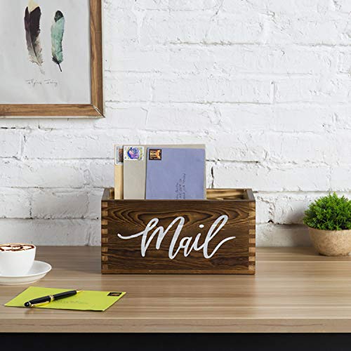 MyGift Mail Holder Storage Organizer Box Rustic Brown Wood with MAIL Script Design, Desktop Letters, Bills, Notes and Postcard Bin for Home Office Dorm Room - color: Rustic Brown