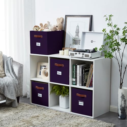 DECOMOMO Storage Baskets, 13x15x13 Storage Cube Bins with Labels for Organizing Shelves Kallax (Kallax / 4pcs, Deep Violet) - color: Deep Violet, size: Kallax 13" x 15" / 4pcs
