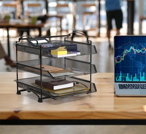 Simple Houseware 3-Tier Stackable and Sliding Desktop Document Letter Tray Organizer, Black