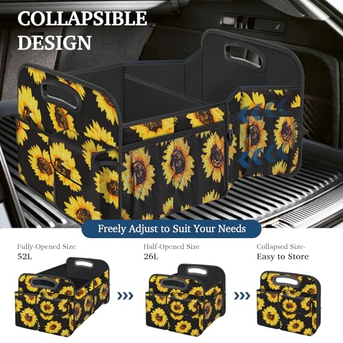 Femuar Car Trunk Organizer, Car Storage Organizer with Large Capacity Waterproof Collapsible Trunk Organizer for Car Suv/Jeep/Sedan (Sunflower, Standard) - color: Sunflower, size: Standard