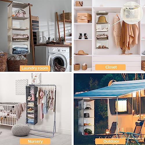 2 Pack Hanging Closet Organizer, 4-Shelf Hanging Shelves with Side Pocket, Black - color: Black, size: 4 Shelves